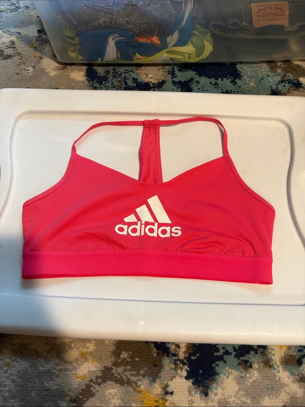 adidas Pink Racerback Sports Bra with White Logo